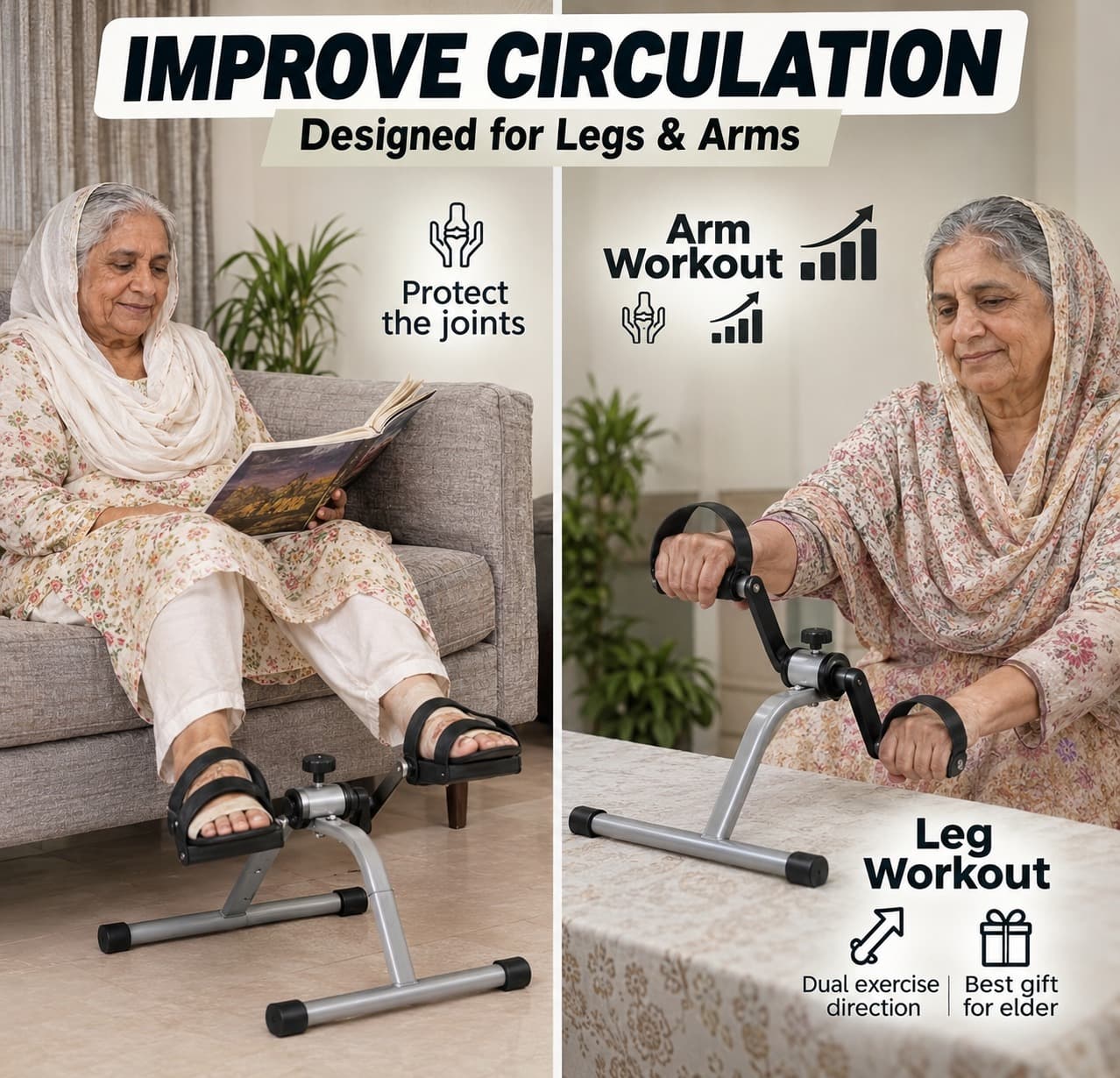 Arm pedal exerciser improving circulation for legs and arms